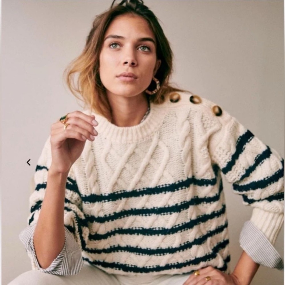 SEZANE James Jumper stripes Ecru/Navy | Size M | with FREE Sezane hair scrunchie